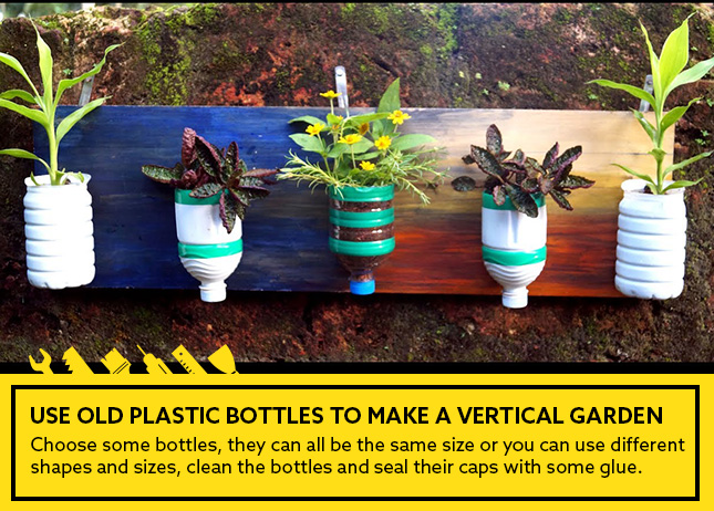 Use old plastic bottles to make a vertical garden