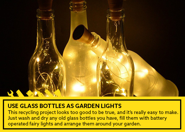 Use glass bottles as garden lights